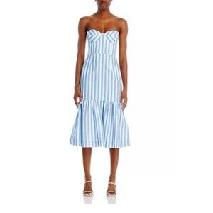 Aqua Stripe Bustier Midi Dress Size XL- New